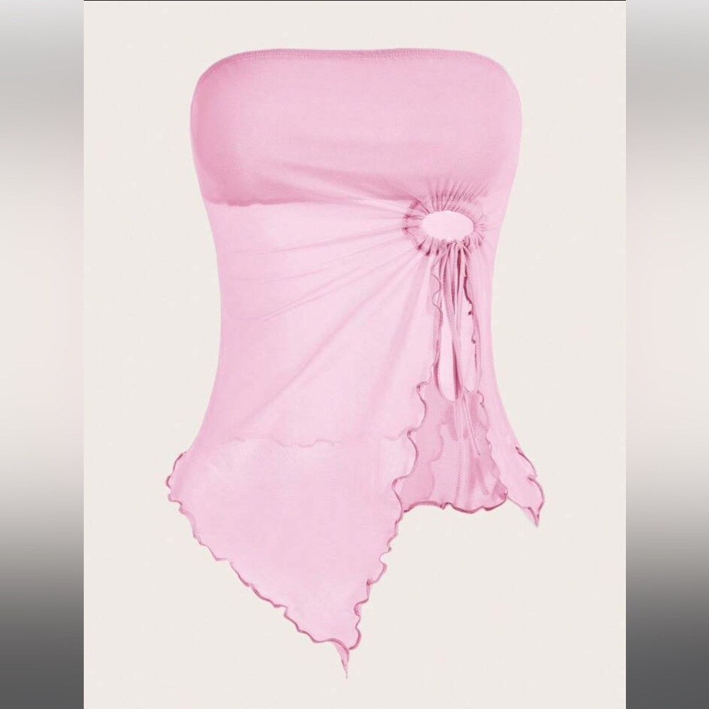Drawstring Side Asymmetrical Hem Tube Top